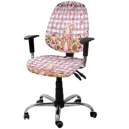 Savannan Office Chair Cover, Autumn Sunflowers Pumpkins Protective Stretch Elastic Universal Cover for Desk Task Chair,Computer Rotating Chair 1 Pcs Gnome Flowers on Plaid