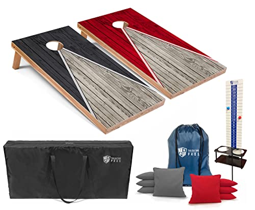 Tailgating Pros Pyramid Cornhole Board Set: Score Keeper, Bean Bags, and Carrying Case- 4'x2' Regulation Corn Hole Toss Game - color: Grey/Red
