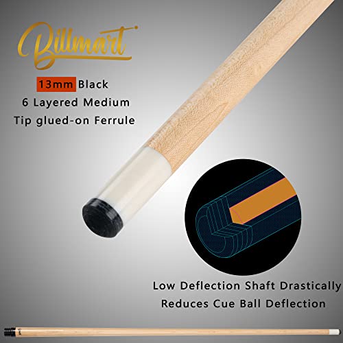 Billmart Pool Cue Stick, Low Deflection Shaft Billiard Cue Sticks with Hard Case, Pool Table Sticks Queue, 19-21 oz Pool Que - color: Amber, size: 21 oz