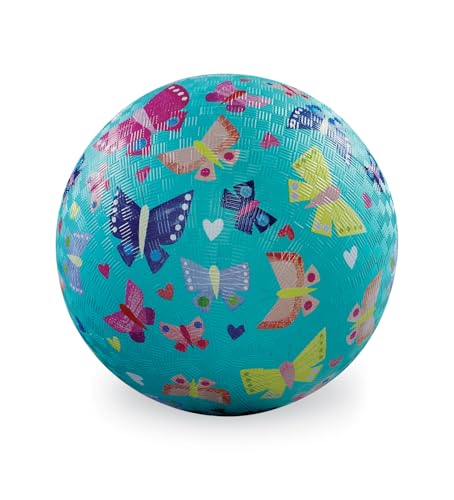 Crocodile Creek Playground Ball - Durable Rubber Ball for Kids Ages 3 and Up - Bouncy Inflatable Ball for Kickball, Indoor Games, and Outdoor Sports - PVC-Free - color: Butterflies, size: 7 Inch