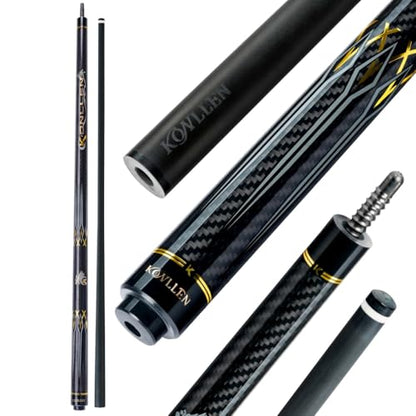KONLLEN Carbon Fiber Pool Cue Stick 58-inch Professional Pool Sticks for Adults Full Carbon Technology Low Deflection Pool Cue Billiard Cues with 12.5mm Tip (Easy to Control, Pro Taper, Ultra-Smooth) - color: 007 gold