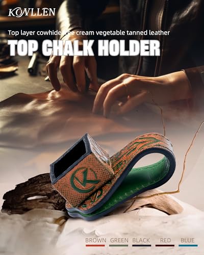 KONLLEN Leather Engraved Chalk Holder Magnetic Vegetable Tanned Leather Pool Cue Snooker Silent Billiard Accessories - color: 03VT Holder-Round-Square Green