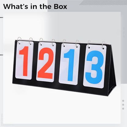 Easy Flip 4-Digit Scoreboard, Portable Tabletop Scoreboard with Red & Blue Numbers, 6.3 x 15 in, for Tennis, Basketball & Sports