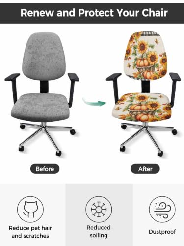 Savannan Office Chair Cover, Thanksgiving Fall Pumpkin Sunflower Protective Stretch Elastic Universal Cover for Desk Task Chair,Computer Rotating Chair 1 Pcs Maple Leaf Butterfly Linen