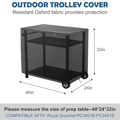 Outdoor Dining Cart Cover,Outdoor Prep Table Cover with Split Zipper,40"x24"x32" Waterproof,for Royal Gourmet Double-Shelf Dining Cart Table