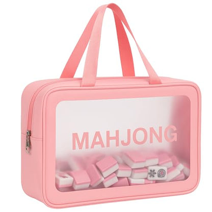 Mahjong Tile Bag, Tile Storage Case for American Mah Jong Set, Durable Mahjong Accessories Gift Pouch, Card Holder Organizer, Pink (Case Only)