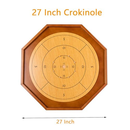 27 Inch Crokinole Board Game, Crokinole & Checkers with 22 Inch Playing Surface, 24 Discs and Storage Bag, Canadian Heritage Tabletop Games, Dexterity Krokinole Games for Families and Friends - style: 27 Inch