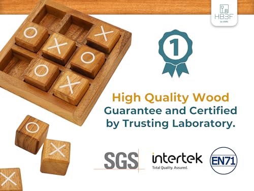 BSIRI Wooden XO Blocks Tic Tac Toe Travel Game Coffee Tabletop Family Living Room Decoration Games Night for Adults for Desk and Bookshelf Decor Unique Wood Gifts 5.5 Inch