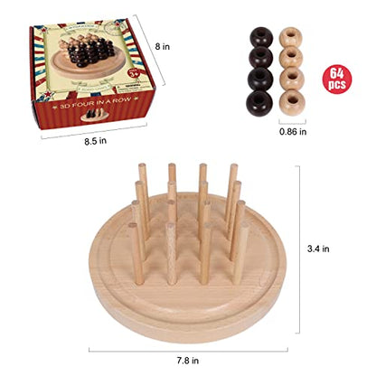 GOTHINK Portable 3D Wooden Four in a Row Board Games for Adults & Kids- 4 in a Row Game Set with Birch Chess for Family Night Games Birthday & Holiday Party Toy Gifts - Challenge Your Mind - style: Four in a Row Game