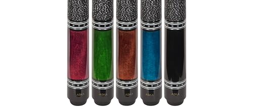 ASKA Set of 5 Pool Cue Sticks 58", 2-Piece Construction, 5/16x18 Joint, Hard Rock Canadian Maple, 13mm Hard Glued On Tip, Mixed Weights and Colors, Choice of Style - style: L9