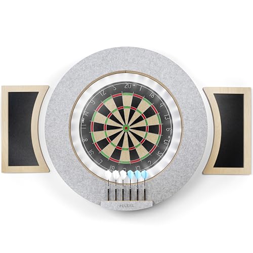 Dart Board Cabinet Set with LED Light; Bristle Dartboard, Built in LED Light, Darts and Chalkboards - color: Grey