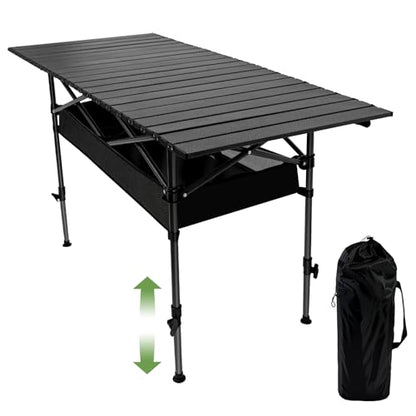 47in Portable Camping Table, Folding Beach Table, with Storage Net & Bag Easy to Carry, Prefect for Outdoor, Picnic, BBQ, Cooking, Festival, Beach, Home Use