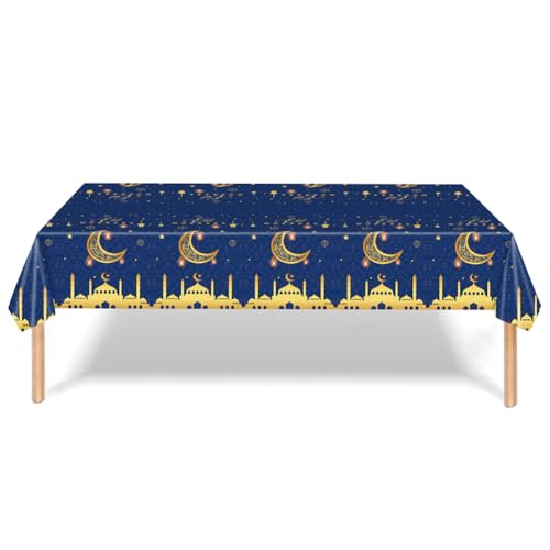 2 Pack Eid al-Fitr Plastic Table Covers Table Cloths BBQ Picnic Party Table Cloth Blue Table Cover 54 x 108 in - color: Blue