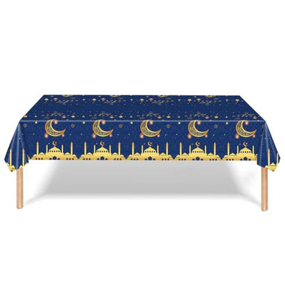 2 Pack Eid al-Fitr Plastic Table Covers Table Cloths BBQ Picnic Party Table Cloth Blue Table Cover 54 x 108 in - color: Blue