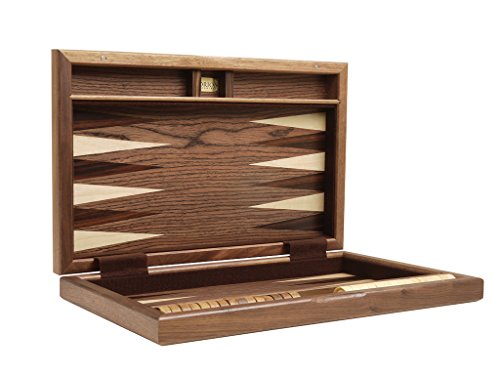 15-inch Wood Backgammon Set - Burlwood/Walnut Diamond Inlay Board - 2 Players, Ages 8+