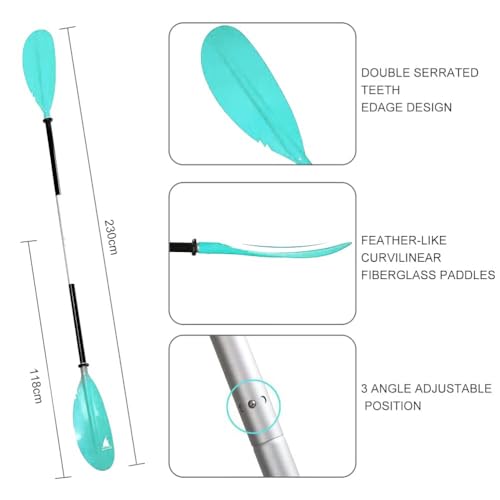 Karltion Kayak Paddle - Adjustable 2 Pieces Aluminum Alloy Shaft with Glass Fiber Blade for Surfing,Oar Fishing Easy Packable Travel - color: Mint Green, size: 90.5"-1 paddle