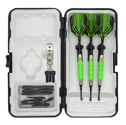 sure grip Viper Green Soft Tip Darts with Dart Case & Accessories Choice of Flights 16 or 18 Grams (Harrows Plexus, 18g)