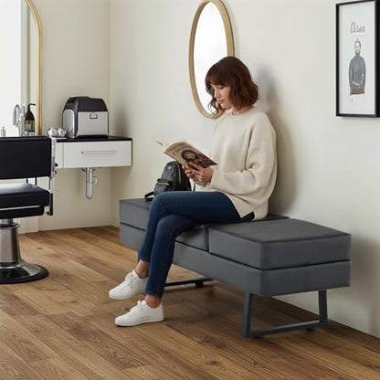 BarberPub Waiting Room Chairs, Heavy Duty Office Guest Reception Bench, Faux Leather Upholstered Lobby Chairs for Salon, Conference Room 7008 (Dark Grey) - color: Dark Grey