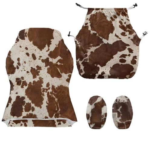 Brown Cow Pattern Office Armchair Slipcovers 4 PCS Stretch Gaming Chair Cover Washable Gamer Chair Slipcover with Armrest Covers Furniture Protector for Apartments - color: Brown Cow Pattern