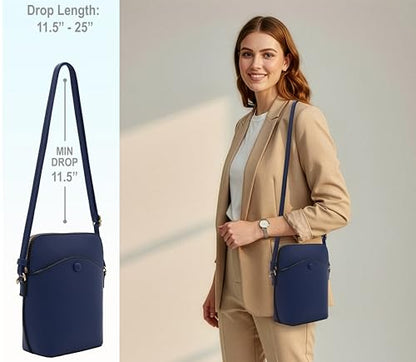 Solene Small Crossbody Bag with Gold Hardware, Mini Shoulder Purse with Adjustable Strap - color: Navy