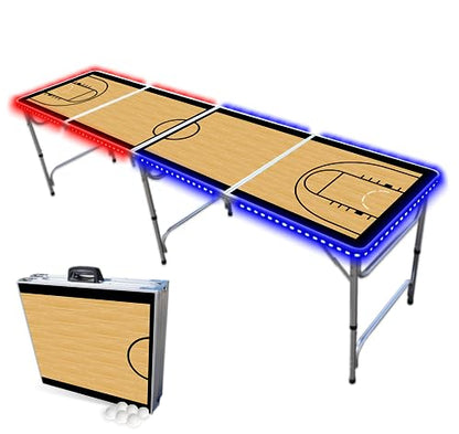 PARTYPONG 8-Foot Folding Beer Pong Table w/LED Lights - Basketball Court Edition - style: w/ LED Lights