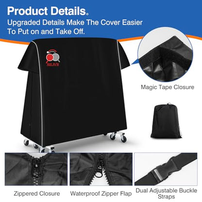 PingPong Table Cover 420D Oxford Fabric with Cotton Lining, Waterproof PU Coating, Sunproof & All-Weather Protection, Universal Fit for 9x5 FT Indoor/Outdoor Folding & Flat Tables