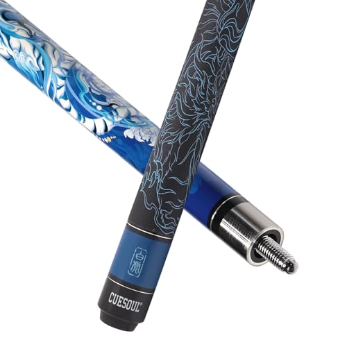 CUESOUL 19oz Pool Cue with Black case,13mm Tip,58inches Mythological Symbols Pattern 4 Styles - color: White Tiger