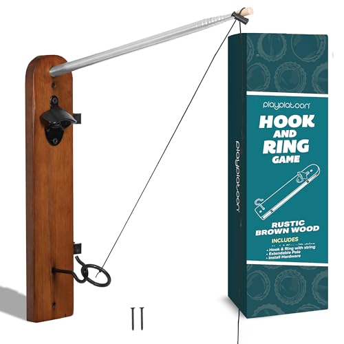 Play Platoon Hook and Ring Toss Bar Game for Adults - Wood Toss Ring Game for Adults - Perfect Home, Basements, & Bar Gifts - color: Brown with Pole