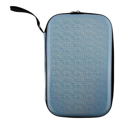 EVA Hard Shell Table Tennis Racket Bag, Waterproof Pong Paddle Case with Elastic Straps, Large Capacity Storage for 2 Rackets and Balls, Portable Carry Handle - size: blue