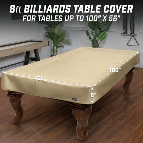 GoSports 6, 7, 8 & 9 ft Premium Leatherette Pool Table Cover - Waterproof & Tearproof - Heavy Duty Indoor & Outdoor Billiard Table Cover - color: Tan, style: 8 ft (100" L x 56" W x 8" H)