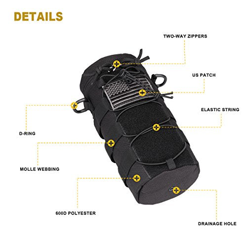 Water Bottle Pouch Molle Tactical Holder Storage Bag for 32oz Carrier - color: Black - 2PCS
