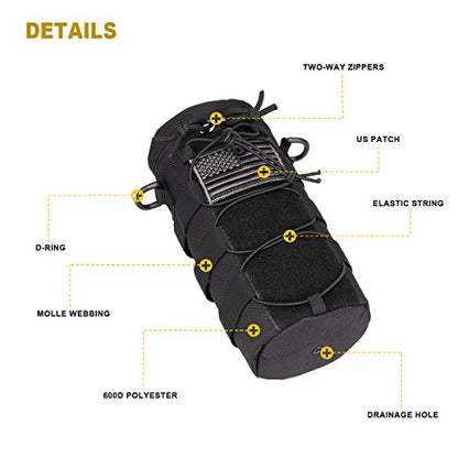 Water Bottle Pouch Molle Tactical Holder Storage Bag for 32oz Carrier - color: Black - 2PCS