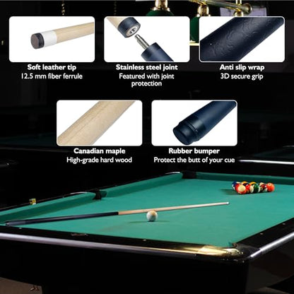 58 Inch Pool Cues, 2-Piece Billiard House Bar Pool Cue Sticks with Multi Layer Soft Leather Grip, Set of 2 Canadian Maple Wood Billiard Sticks - color: 2PK-Red/Black