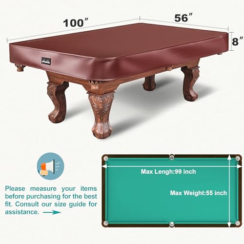 Pool Table Cover, Heavy Duty Leatherette Billiard Pool Table Covers Hard Top, Waterproof & Tearproof Cover for Pool Table 7/8/9 Feet Fitted (Brown/Matte, 8FT-100"LX 56"WX 8"H) - color: Brown, size: 8FT (100" x 56" x 8")
