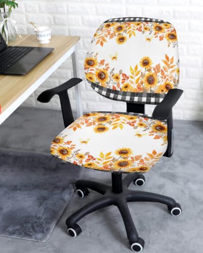 Savannan Office Chair Cover, Watercolor Sunflower Autumn Orange Leaf Protective Stretch Elastic Universal Cover for Desk Task Chair,Computer Rotating Chair 1 Pcs Black and White Checker