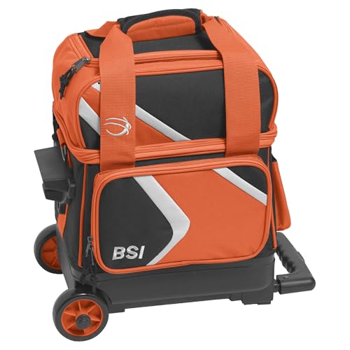 BSI Dash Roller Bowling Bag with Smooth Rolling Wheels, Padded Ball Compartment, Retractable Locking Handle, & Shoe Pocket - color: Black/Orange/White, style: Single