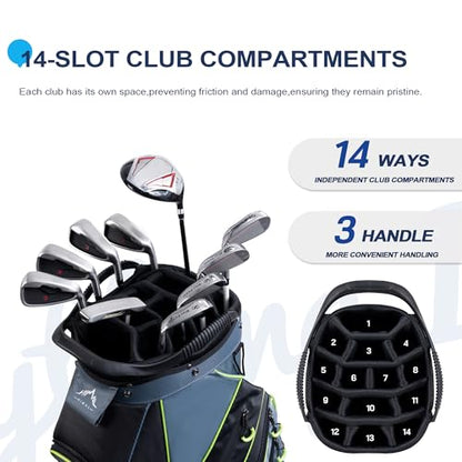 uniHimal 14-Way Golf Cart Bag with Organizer Divider & Rain Cover - color: Foggy Blue