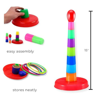 Ring Toss Game Set Colorful Plastic Sport 15" Kids 3+ and Adults