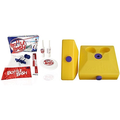Bottle Bash USA Outdoor Flying Disc Game Set + Poleish Sports Bottle Bash Multi Surface Bases