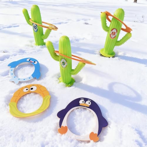 9PCS Ring toss Game(Contains 3 Cacti and 6 Cartoon Rings), Providing Children with Various Fun (Green (Cactus)) - color: Green (Cactus)