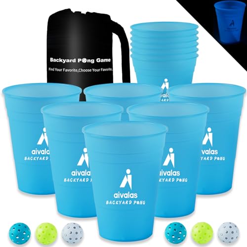 Aivalas Yard Pong Giant Outdoor Toss Games – XL Buckets with Basketball-Style Play, Portable Backyard Lawn Beach Camping Throwing Game for Adults Teens & Family – Includes Carry Bag, Easy to Store - color: Blue Glow in Dark