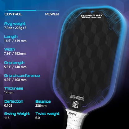 3D-T700-18K Carbon Fiber Pickleball Paddle with 14mm Foam Core, USAPA Approved Premium Pickle Ball Racket Set with Enhanced Spin, Balance Control & Power, Gearfoam Max - color: Blue-Purple
