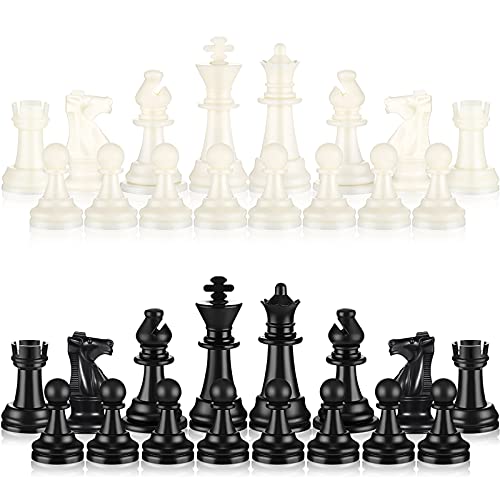 Sumind 32 Pcs Chess Pieces Only Plastic Chessman Set for Replacement of Missing Pieces Pawn 95 Mm/ 3. 7 Inch King's Height Tournament Chess Set with Storage Bag for Board Game White and Black