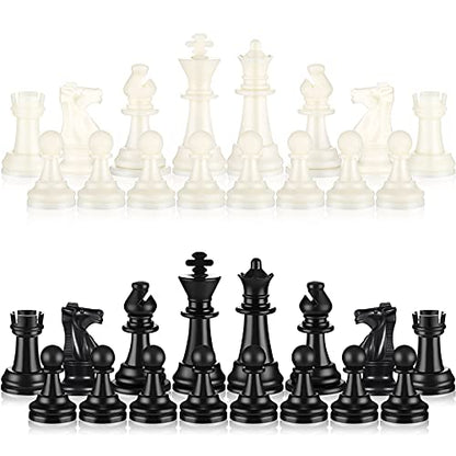 Sumind 32 Pcs Chess Pieces Only Plastic Chessman Set for Replacement of Missing Pieces Pawn 95 Mm/ 3. 7 Inch King's Height Tournament Chess Set with Storage Bag for Board Game White and Black