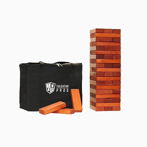Tailgating Pros Premium Giant Toppling Timbers with Tote – Jumbo Outdoor Yard Game, Tower Grows to Over 5 Feet! – Optional Tipsy Stickers Available - color: Stained / Stained, size: With Tipsy Stickers