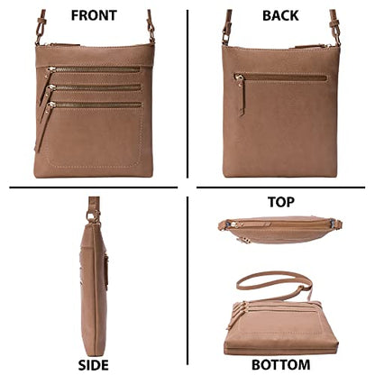 Solene Crossbody Bag Functional Multi Pocket Messenger Purse Top Zip Closure Shoulder Handbag With Adjustable Strap - color: Stone