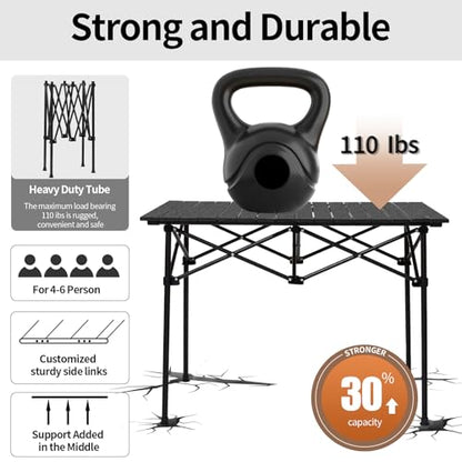 SHANQUAN Folding Camping Table, 46.5 × 21.7 Inches Portable Camp Table Aluminum Fold Up Lightweight Roll Up Table Adjustable Height with Carry Bag for Camping, Picnic, Backyard, BBQ, Patio, Black - size: 47.2*26.8 inch