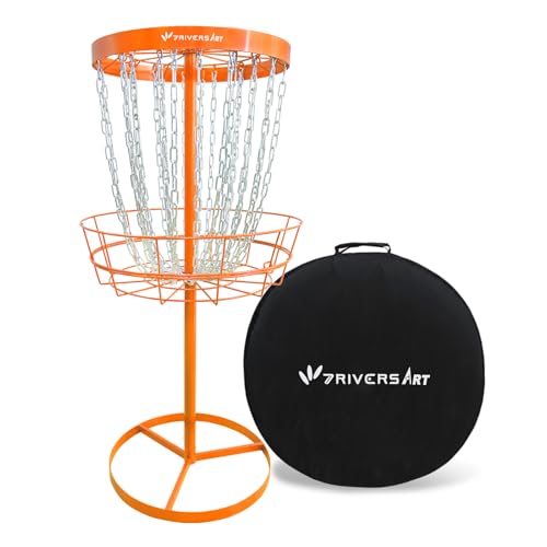 Portable Disc Golf Basket, 24-Chain, All-Weather Metal Disc Golf Goal with Heavy-Duty Carrying Bag, Easy Assembly for Backyard, Park & Outdoor Training - style: Orange