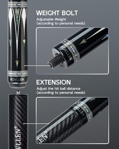 KONLLEN KL-KB Low Deflection Maple Billiards Cue Pool Cue Stick Real Wood Abalone Shell Inlay Wrapless 12.5mm Tip - color: AK-KB-1-set3