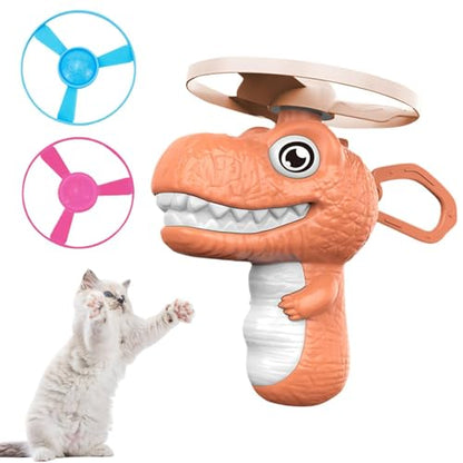 Disc Flying Toy, Fun Dinosaur Design, 11.5x3.5x12cm, Cat Toy Launcher, Cat Fetch and Hunt Toys, Easy to Use, for Yard, Garden, Balcony, Terrace Fun - color: Pink